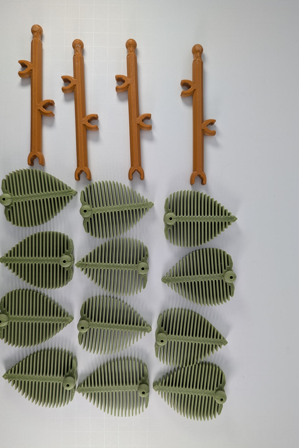 Black soldier fly farming equipment: Bin Kit entrance pod, branches and corrugated egg leaves laid out