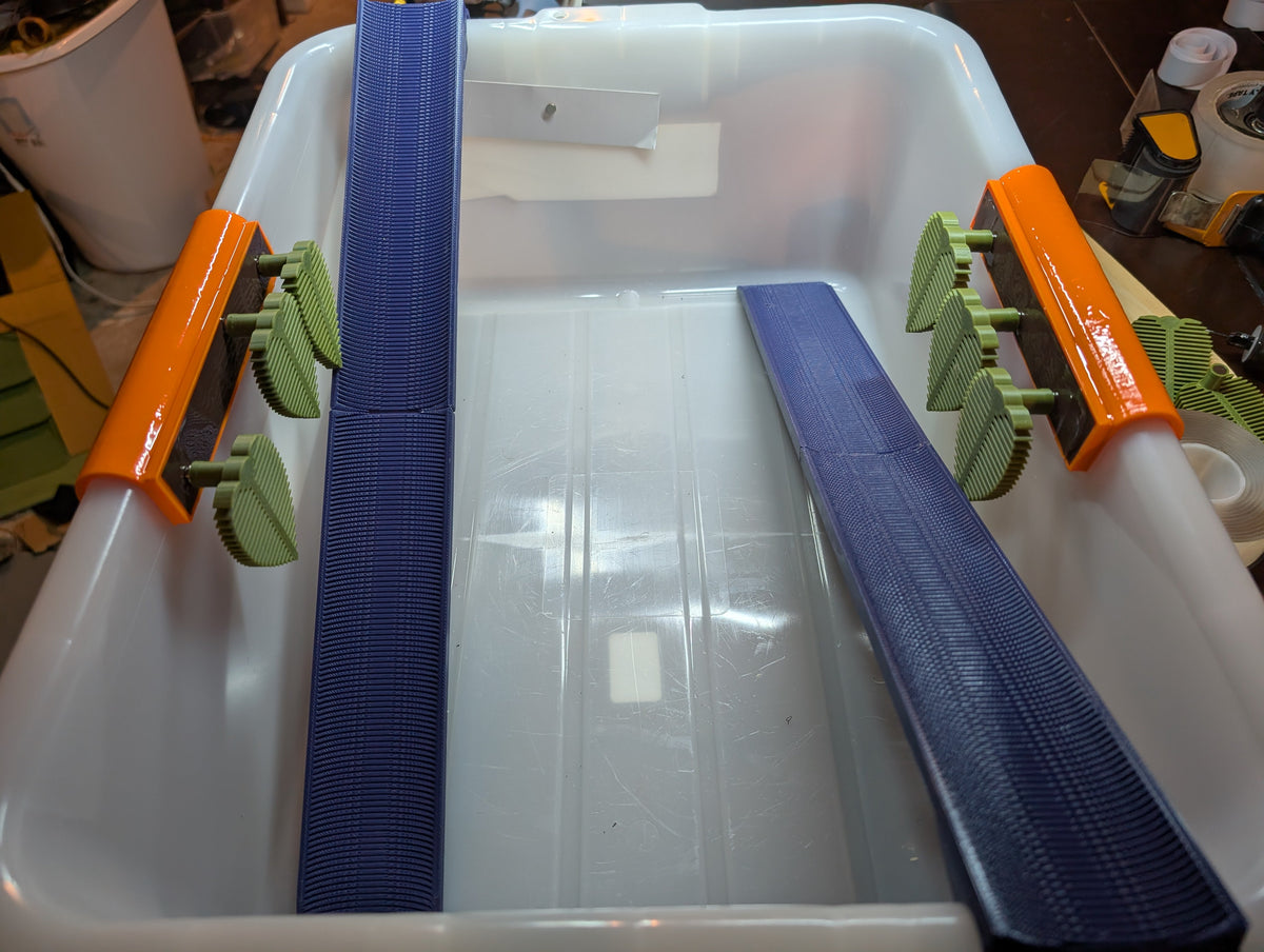 Inside a black soldier fly bin with self-harvesting ramps and egg traps set up correctly